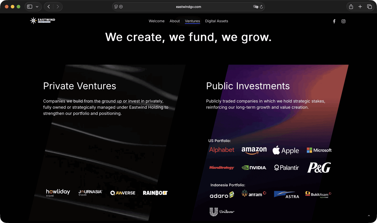 Eastwind Global Ventures Web Page Design
