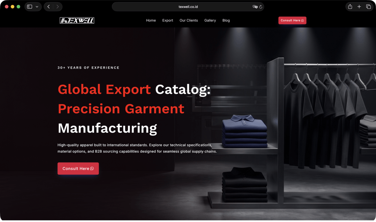 Texwell Export Web Page Design